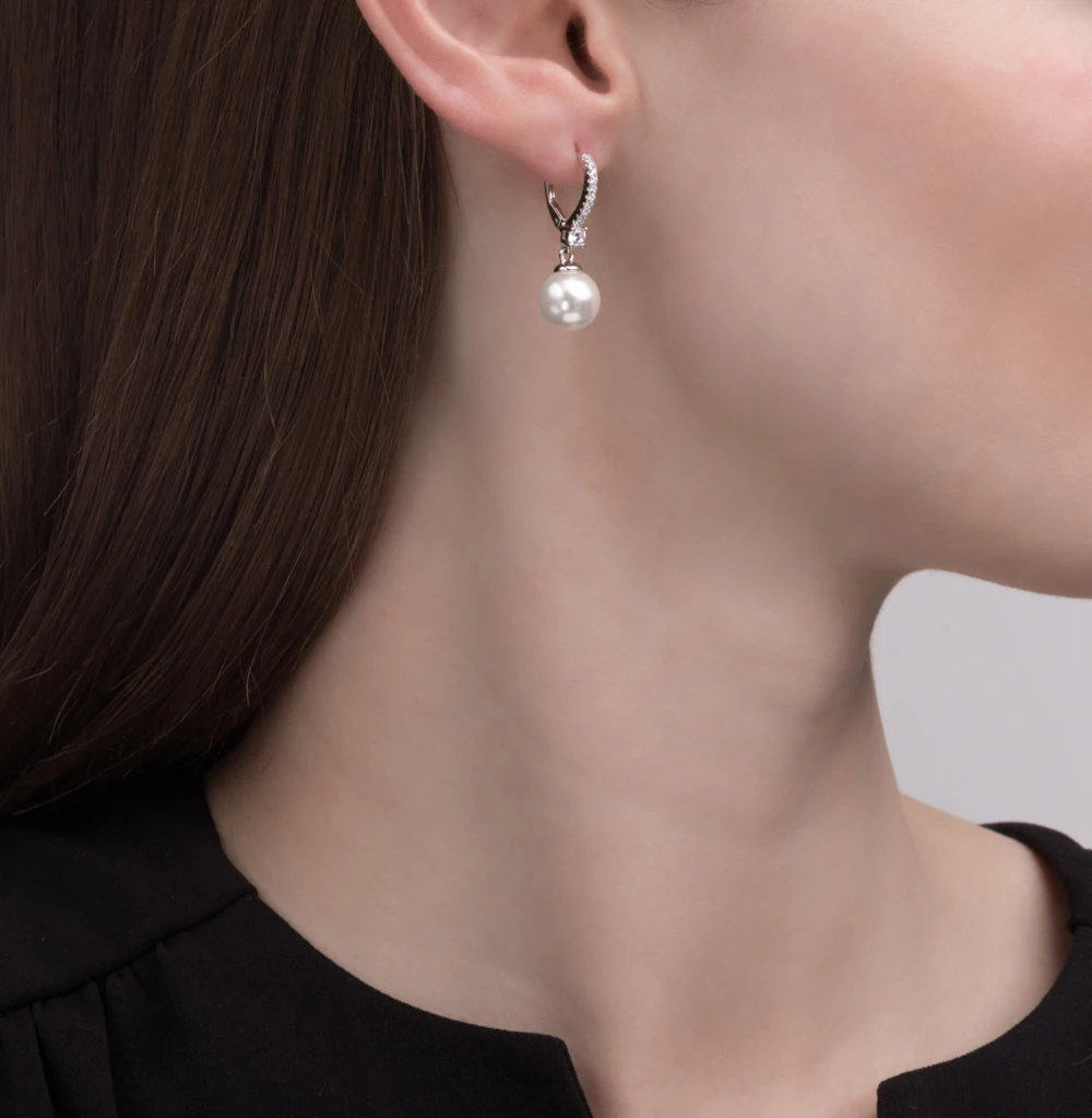 Серебряные серьги с фианитами и жемчугом SUNLIGHT проба 925|Серьги-клипсы| |