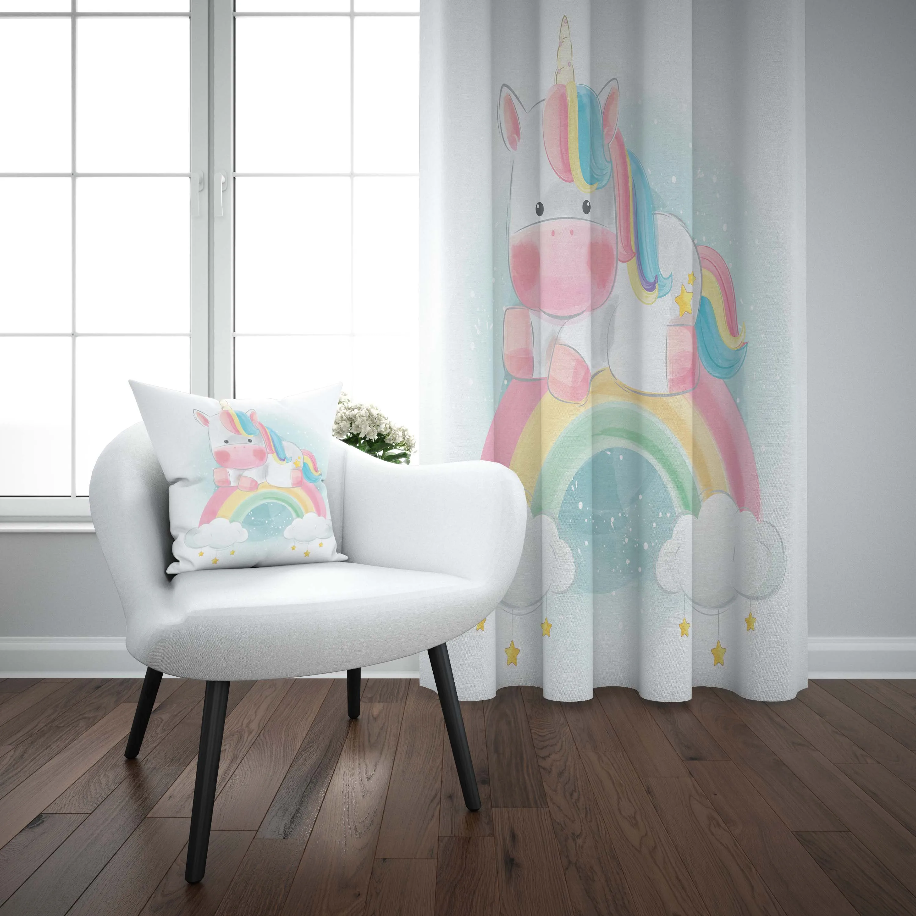 

Else Colored Watercolor Unicorn Rainbow Horse 3d Print Kids Baby Children Window Panel Set Curtain Combine Gift Pillow Case