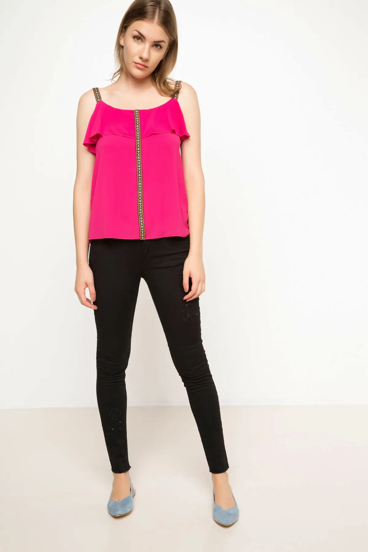 Женская блузка без рукавов DeFacto на бретельках женская шифоновая осень и лето