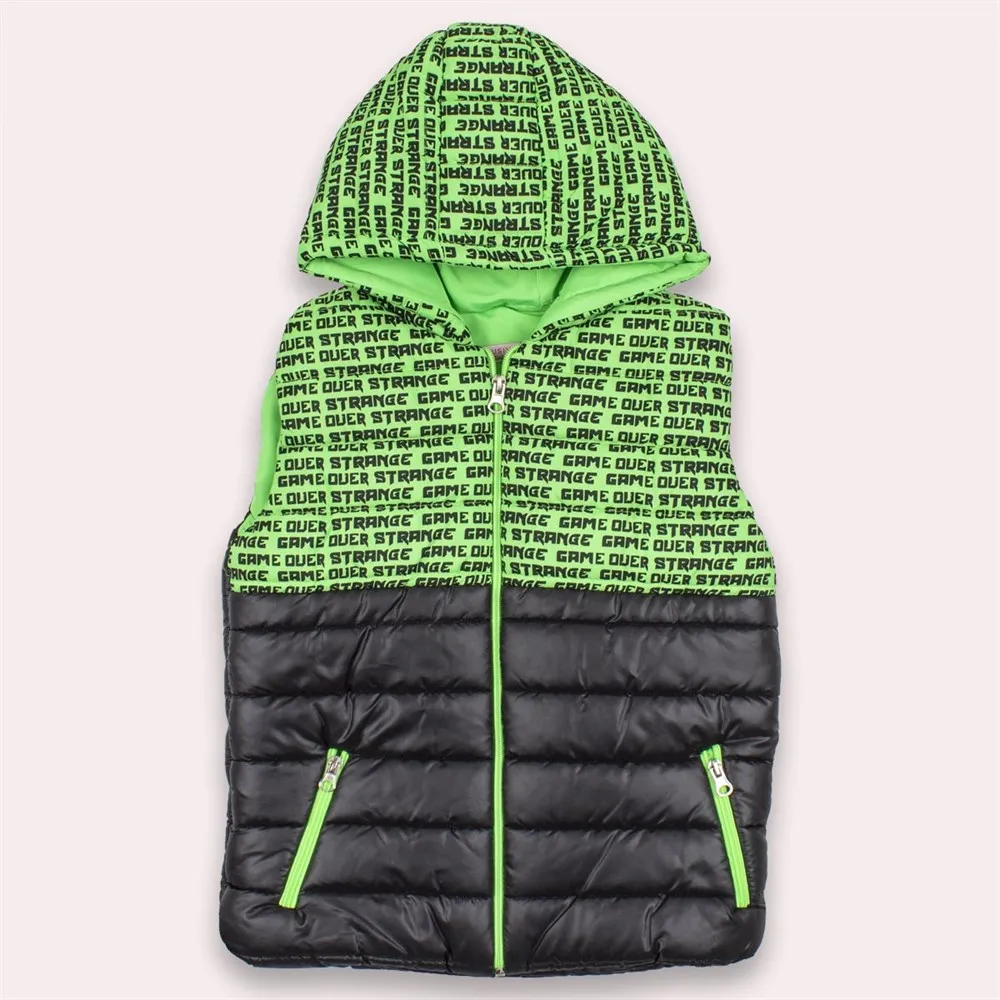 

Kids Children Winter Autumn Boy Writting Print Lightweight Sleeveless Hooded Puffer Vest Casual Sportswear Outfit 3 Colors