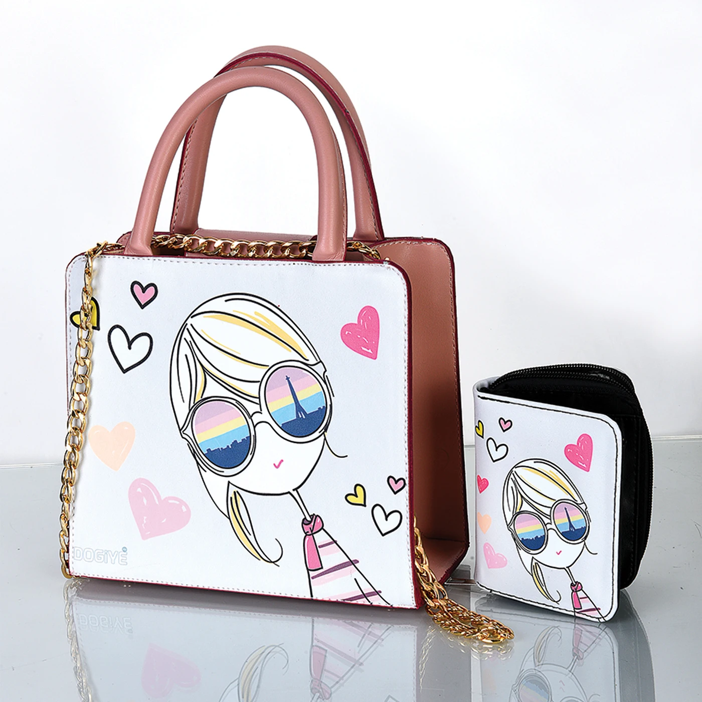 

New Season Combination Shoes Sleeve Bag And Wallet Digital Printing Women Pink Animal Team Quality Fashion 2021 White