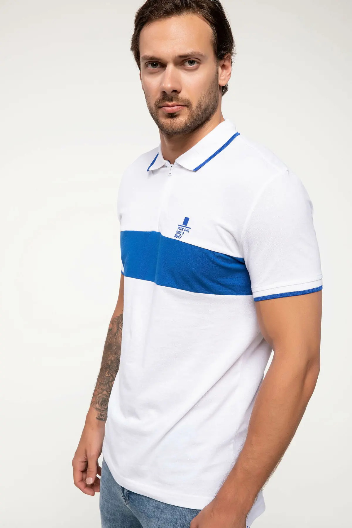 Мужская хлопковая рубашка поло DeFacto модная Лоскутная с коротким рукавом простые