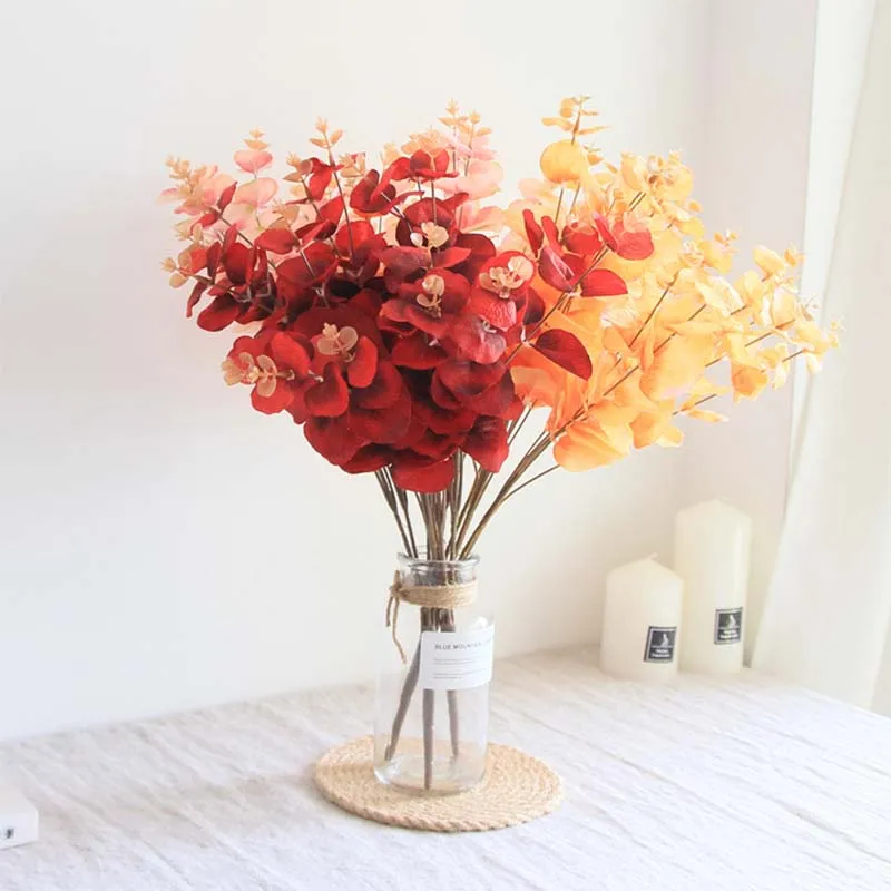 5 вилок 20 головок Черные искусственные листья эвкалипта зеленые растения букет