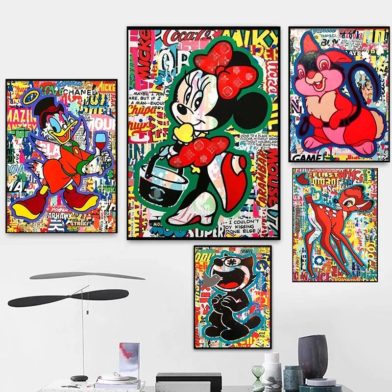 

Graffiti Disney Art Posters And Prints For Living Room Cartoon Minnie Mouse Scrooge Duck Canvas Painting Wall Art Home Decor