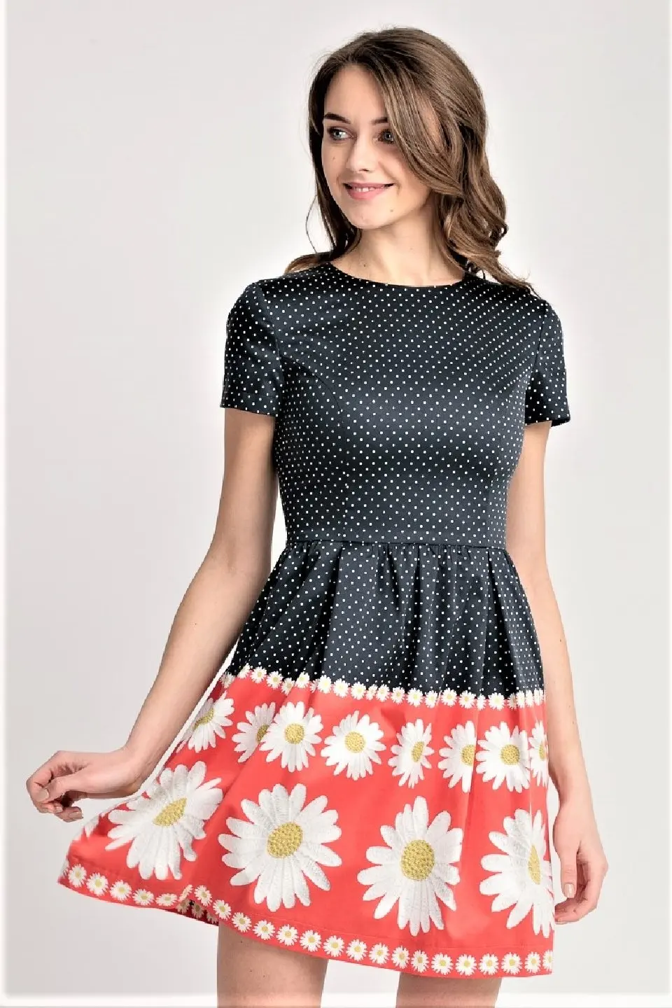 Платье мини в горох с ромашками|Женские платья| |