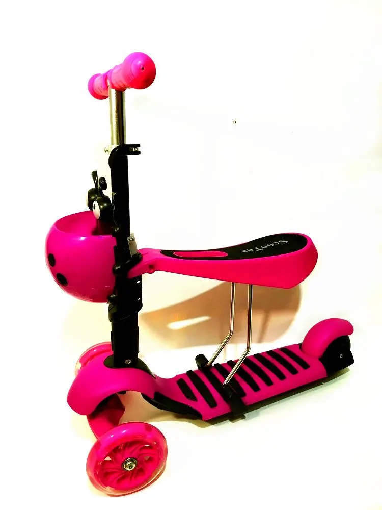 ДЕТСКИЙ САМОКАТ С СИДЕНЬЕМ КОЛЕСА ПОЛИУРЕТАН ПОДСВЕТКА КОРЗИНКА ДЛЯ ИГРУШЕК