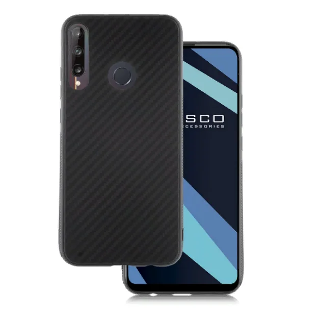 Силиконовый чехол для Huawei P40 lite E / Honor 9c черный с текстурой карбон - купить по