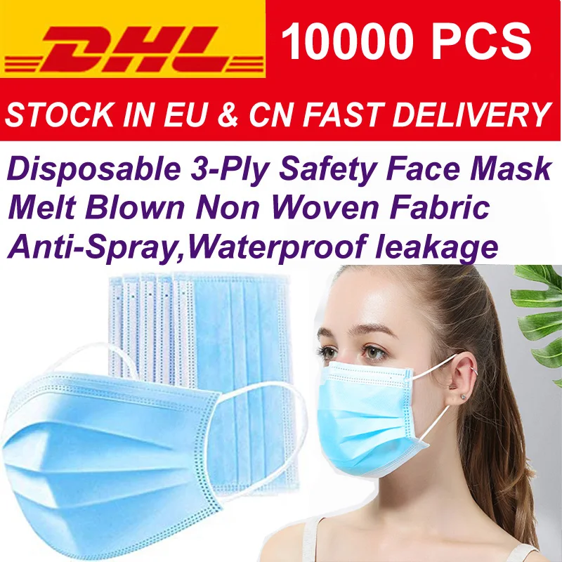 

10000pcs Disposable 3-Ply Safety Face Mask| 3 Layers| Melt Blown Non Woven Fabric| WHOLESALE
