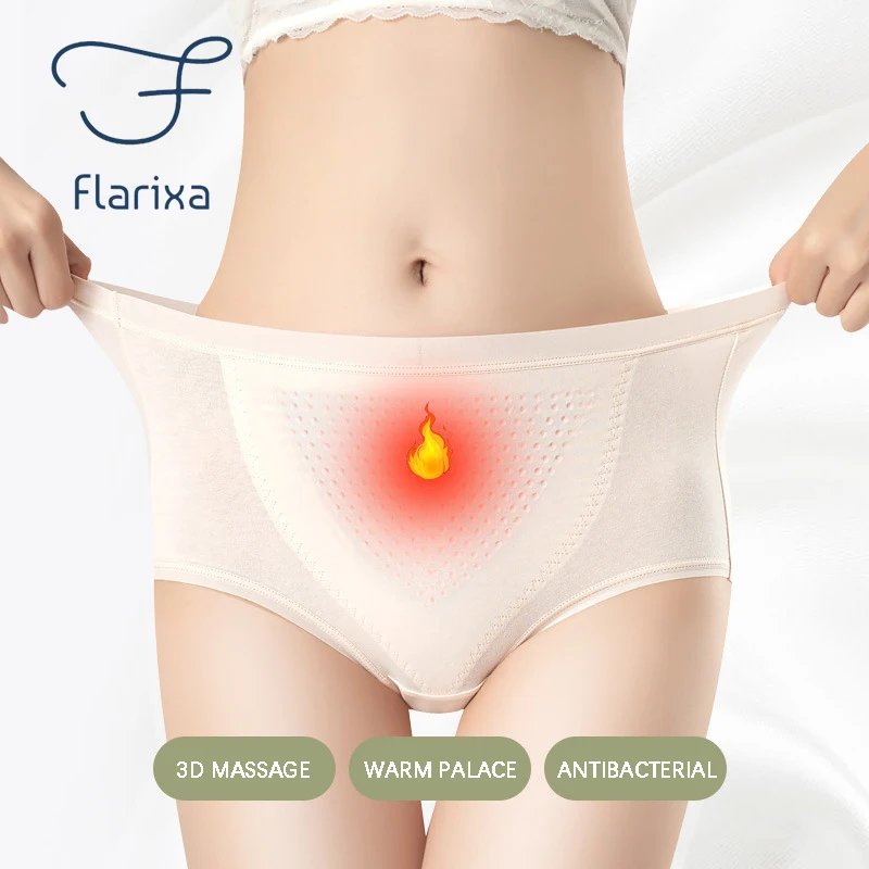 

Flarixa Warm Palace Menstrual Panties Women's Seamless Mid Waist Pure Cotton Briefs Anion Magnetotherapy Antibacterial Underwear
