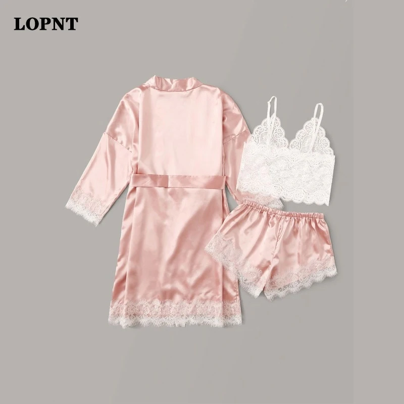 LOPNT женское нижнее белье халат комплект сексуальная пижама атласные шелковые