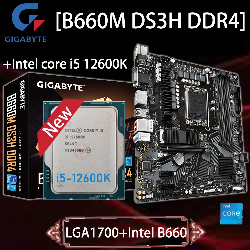 

LGA 1700 Gigabyte B660M DS3H DDR4 Motherboard Set +i5 12600K 128GB DDR4 5333OC PCI-E 4.0 HDMI 2.1 12th Gen Placa-mãe B660 Kit