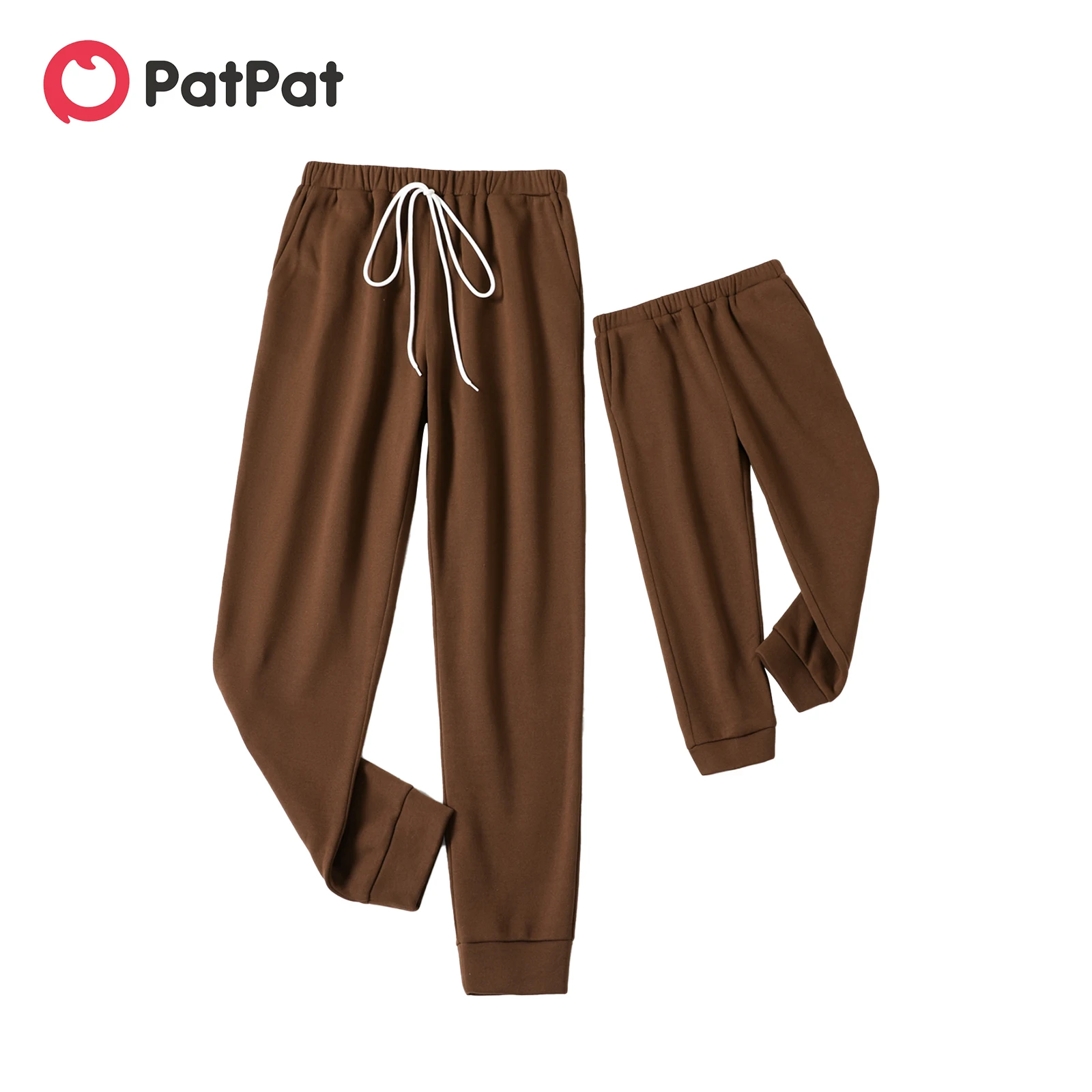 

PatPat Coffee Thickened Fleece Lined Elasticized Waist Joggers Pants for Mom and Me