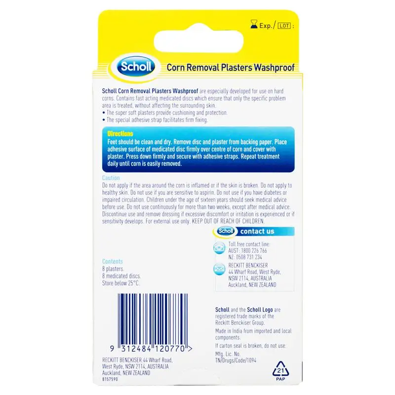 

Scholl Corn Removal Plasters Washproof Immediate Cushioning Relief