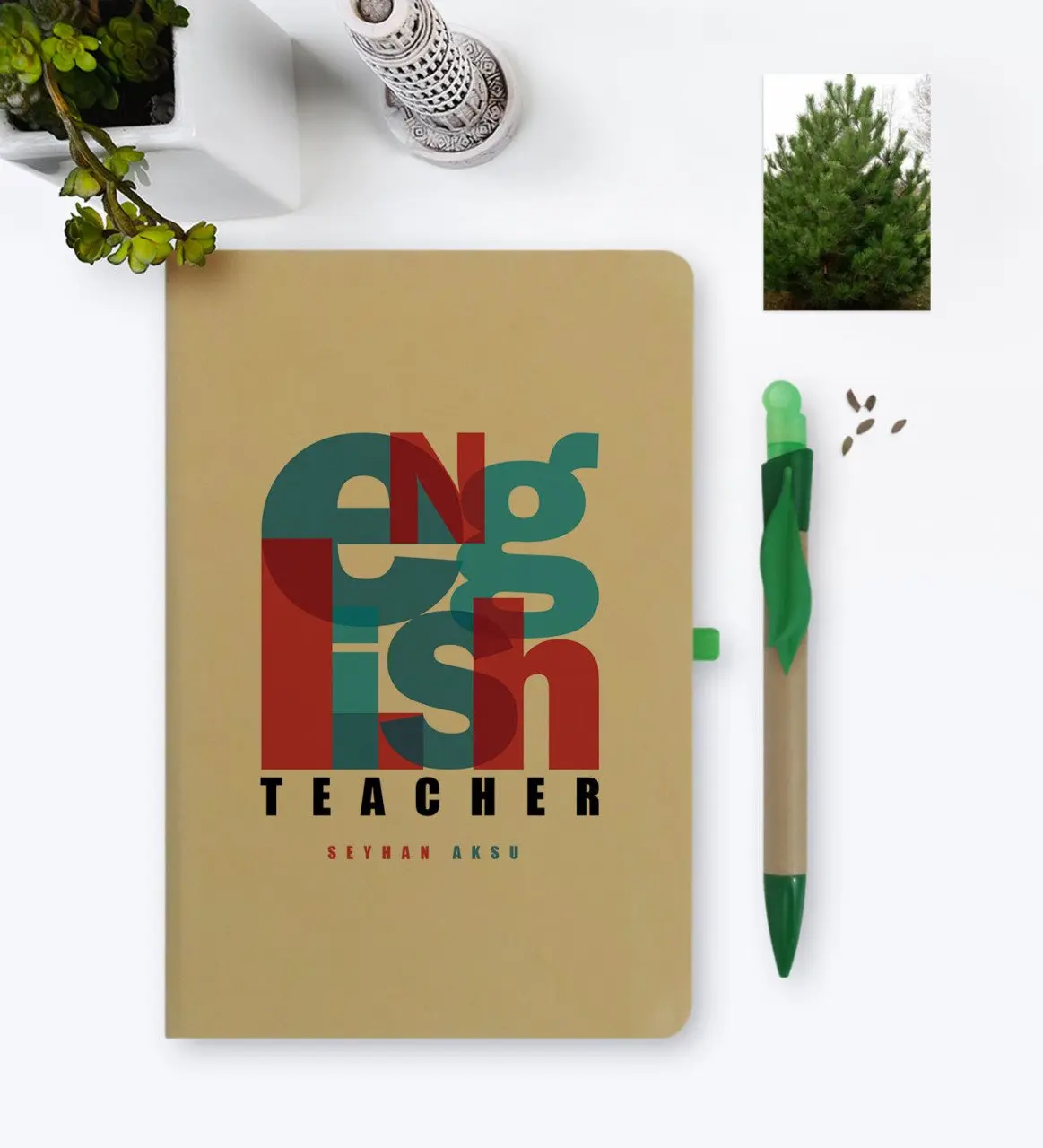 

Personalized English Teacher Environmentalist Notebook and Seeded Pen Set-1