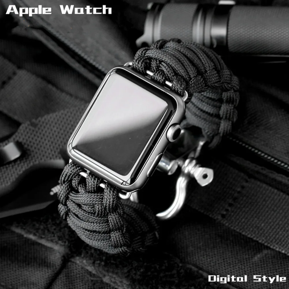 Ремешок нейлоновый для Apple watch band 44 мм 40 42 38 спортивный уличный браслет выживания