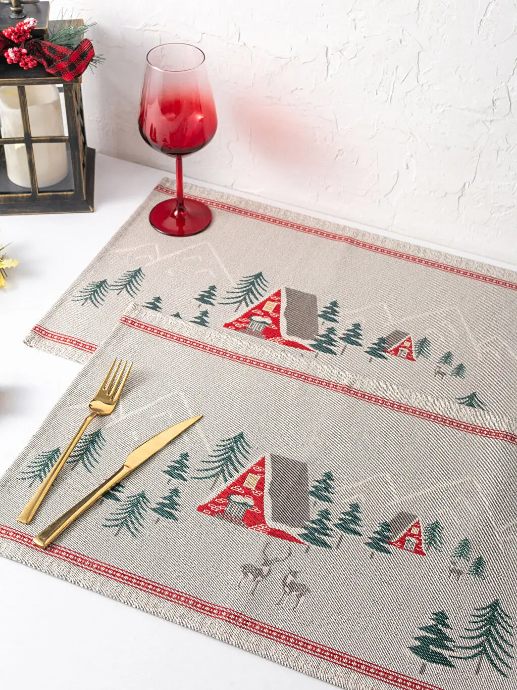 

Рождественская тематическая печать Гобеленовая салфетка 2-Set 33x50 см