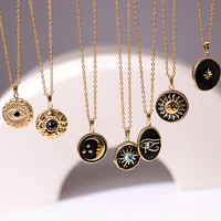 2022 new gold stainless steel clavicle chain for women men natural stone drip oil geometric moon pendant necklace jewelry