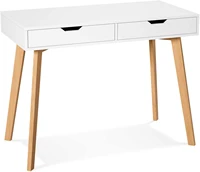 homfa desk table study writing table durable for computer for studio office bedroom with 2 drawers white 100 x 50 x 77 cm