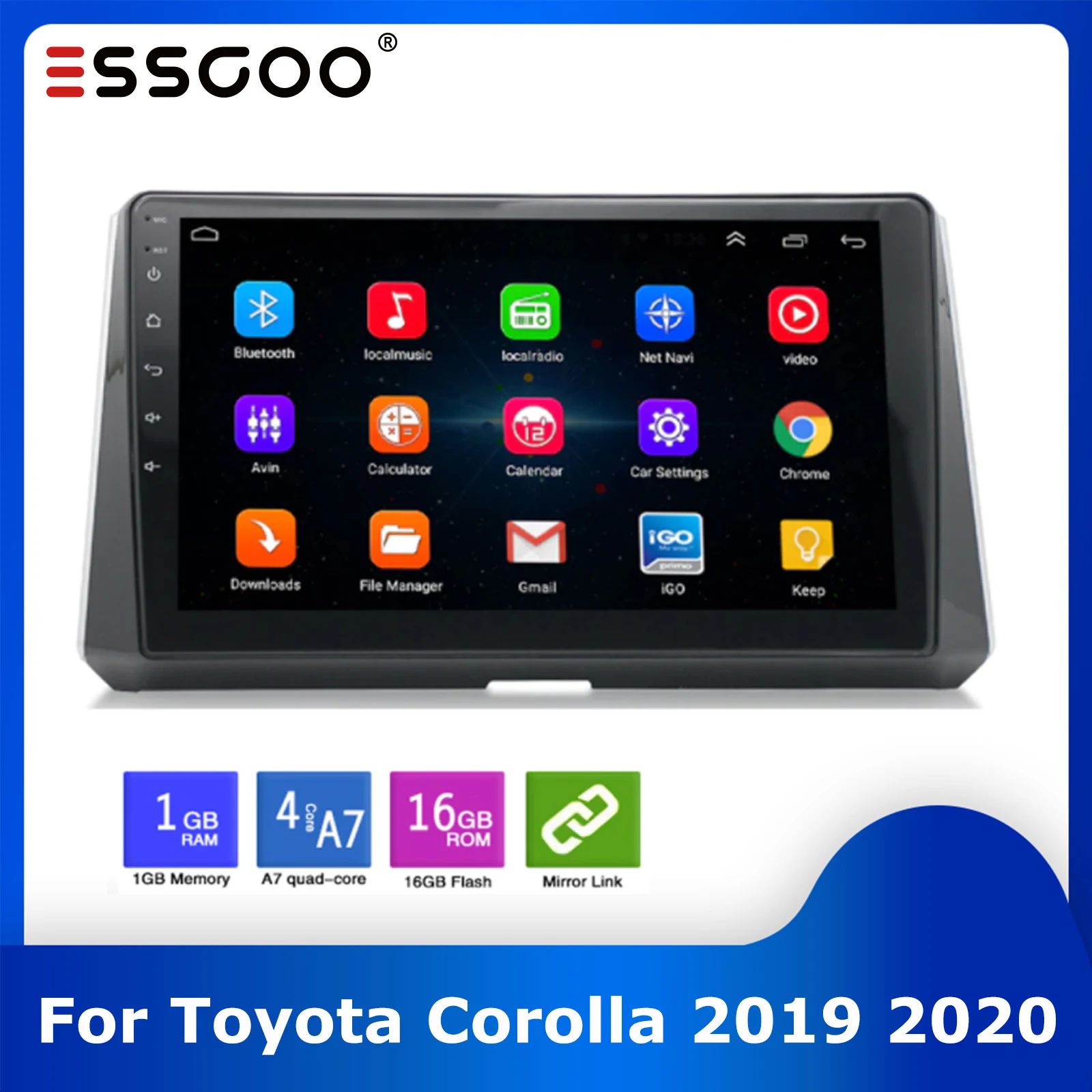 

Автомагнитола ESSGOO, 2 din, MP5, Android 9.1, GPS-навигация, мультимедийный видеоплеер, Bluetooth, для Toyota Corolla 2019 2020