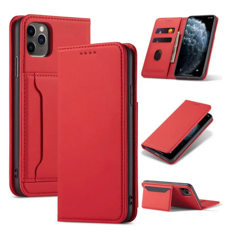 

Soft PU Leather Magnetic Buttons Card Holders Shockproof Kickstand Protective Flip Folio Cover Compatible with Most iPhones