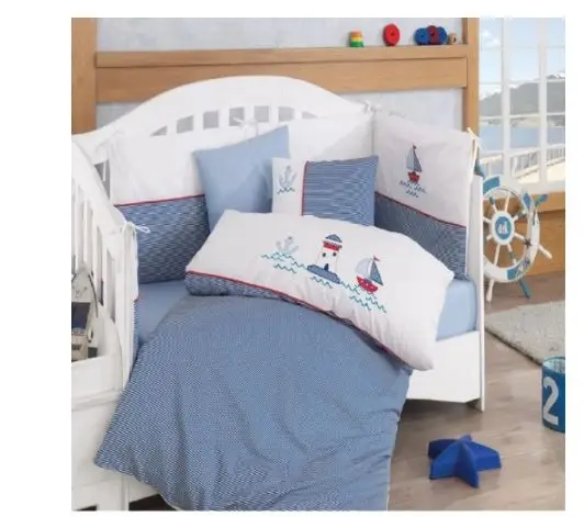 made baby crib bumper set of marine animal cartoon baby nursery bedding for boys and girls in Turkey, anti-allergic soft cotton