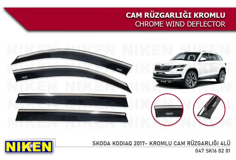 For Skoda Kodiaq Chrome Wind Deflector Rain Window Visor 2017 2018 2019 2020 Car Auto Accessory Black Color Chrome&Plastic Sport