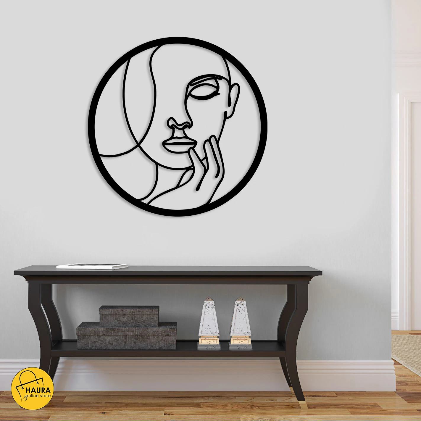 Женское лицо портрет силуэт искусственная древесина постер стол 3D наклейка