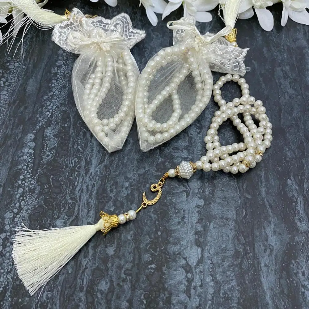 

WONDERFUL Tasbeeh 30pcs SET white gold Rosary pearl prayer Rosary islamic wedding henna eid gifts Ameen Mubarak musFREE SHİPPİNG