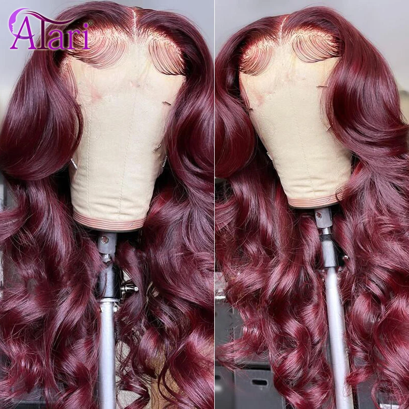 

99J Burgundy13x4 Body Wave Lace Front Wig Peruvian Human Hair Wigs Transparent Lace Frontal Wig 180% 5x5 HD Lace Closure Wig