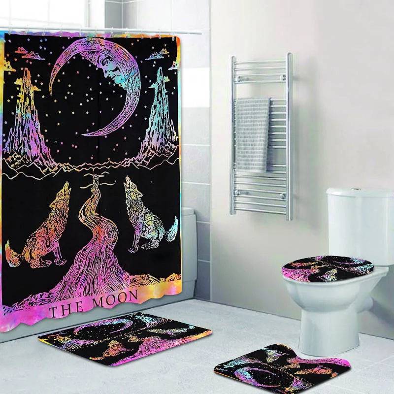 Шикарная черная Золотая Луна Таро карточка дизайн занавеска для душа и ковер в