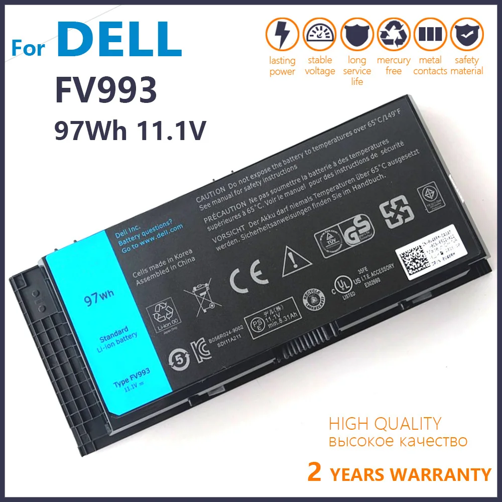 

100% подлинный аккумулятор FV993 для ноутбука DELL Precision M6600 M6700 M6800 M4800 M4600 M4700 FJJ4W PG6RC R7PND OTN1K5 11,1 V 97WH