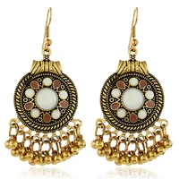 bohemia vintage enamel flower beads tassel drop earrings for women ethnic hollow metal geometric earring brincos female jewelry