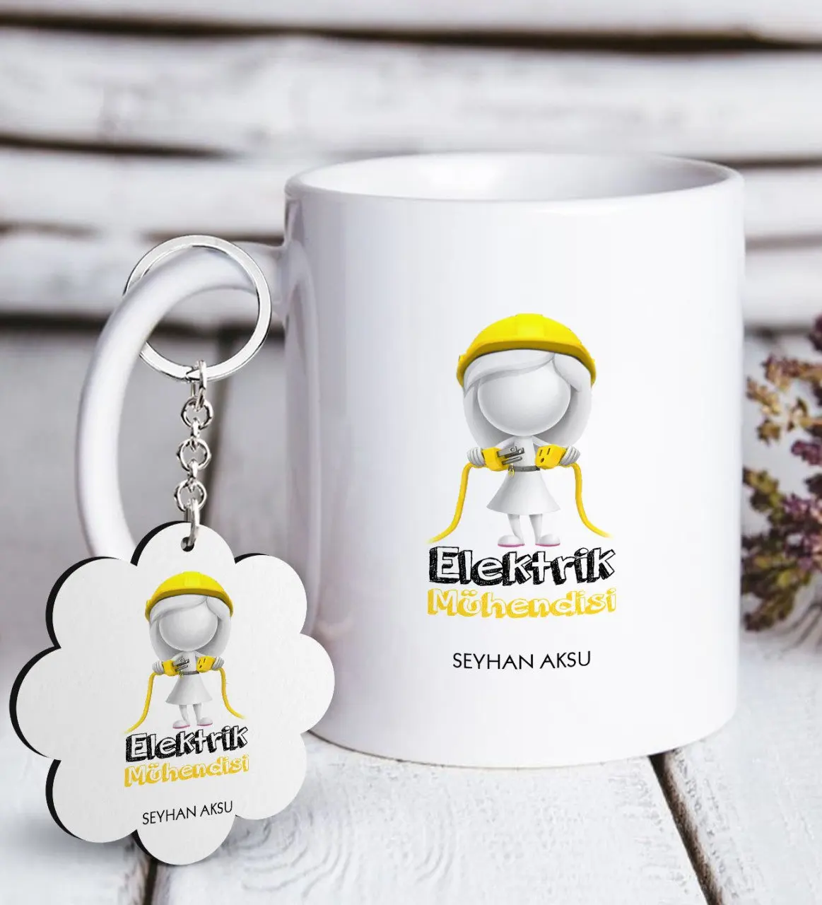

Personalized Professional Electrical Engineer White Mug and Keychain Gift Seti-2