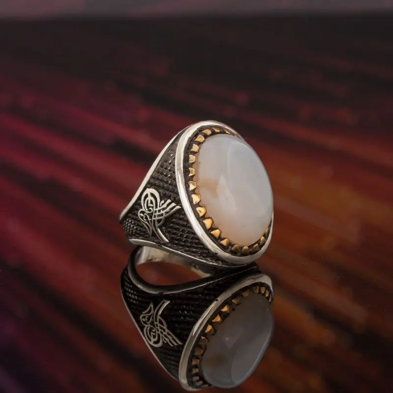 

Серебряное кольцо из Стерлингового агата 925 пробы с узором из тюгры, модное турецкое высококачественное ювелирное изделие ручной работы