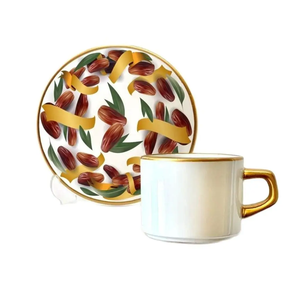 

Toygar Asaf Tea Cup Set 6lı 4008041000dates Hot Vivid Colorful Printed Plate Simple Slim Modern Gold Detaylı Cup 175Ml capacity