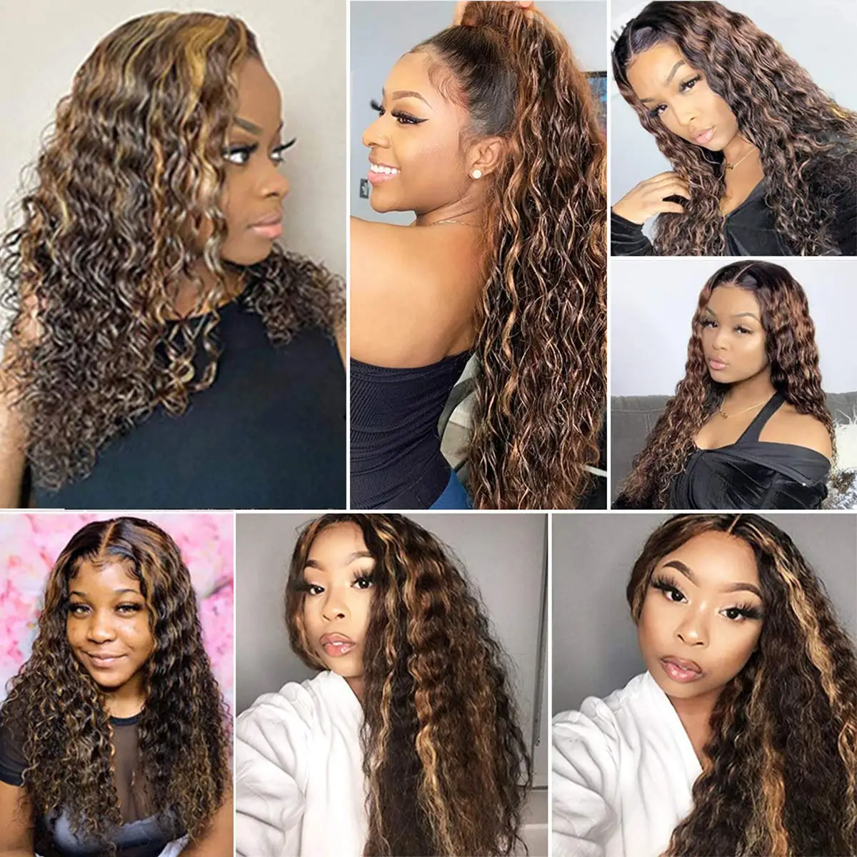 

Highlight Curly Lace Front Wigs Pre Plucked 150% Density Ombre Colored 13x1 T Part Brown Wig Glueless Blonde Lace Wig Human Hair