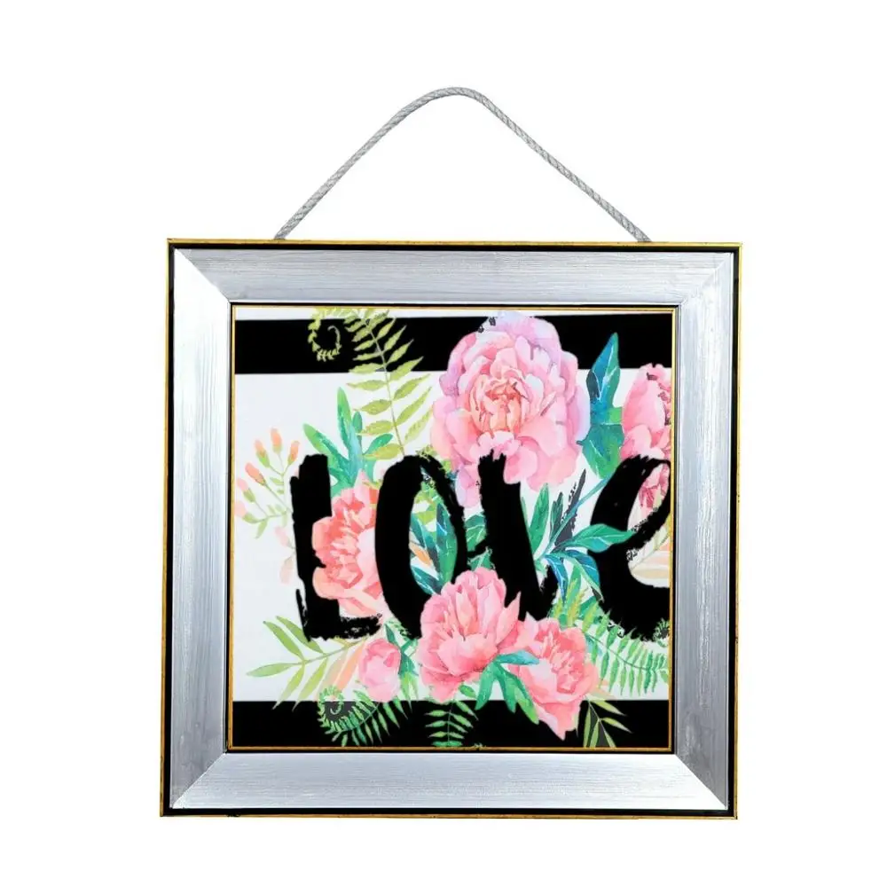 

Canvas Print Glazed Silver Painted Rope Suspended Floral Love