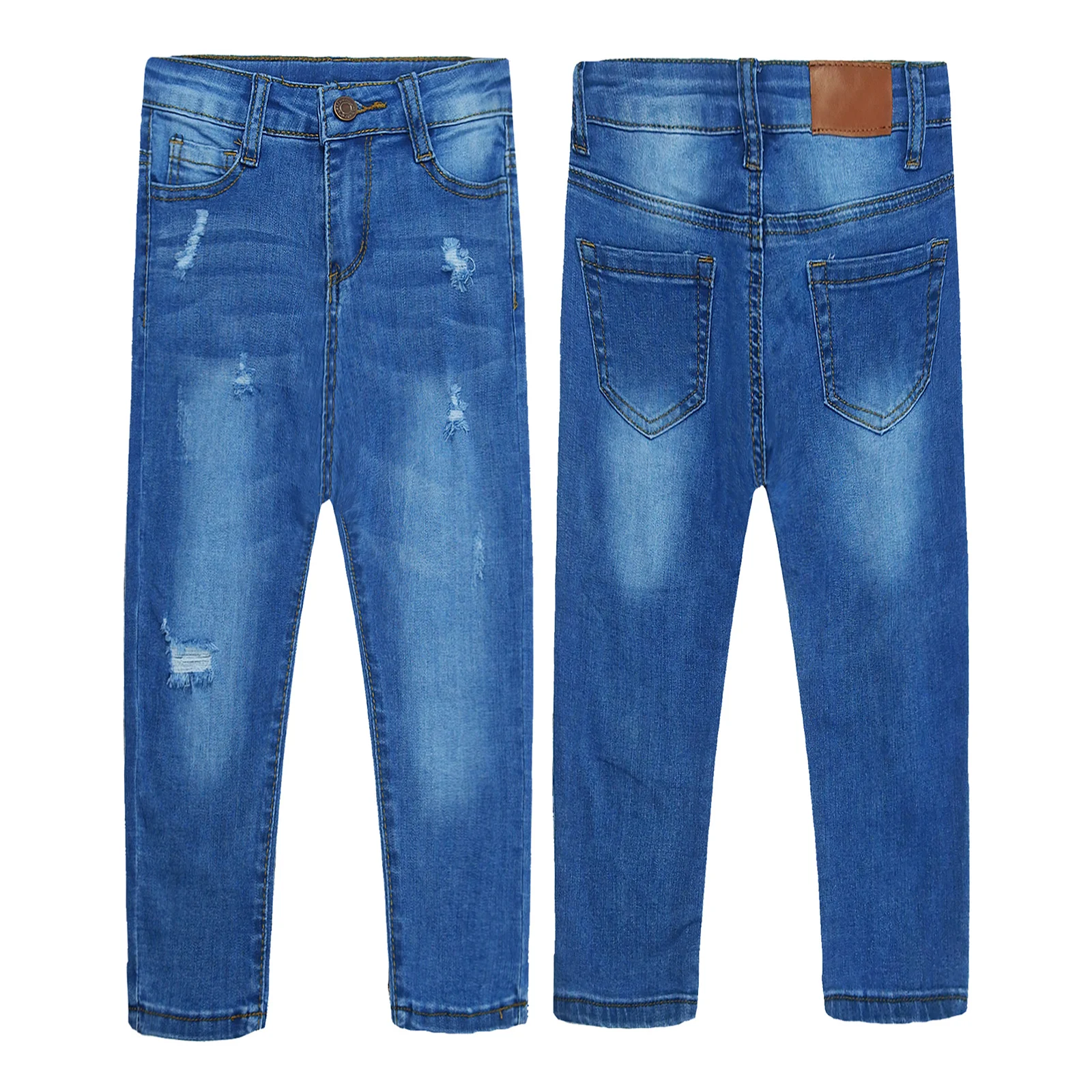 

KIDSCOOL SPACE Baby Little Girl Boy Elastic Band Jeans Ripped Holes Denim Pants Trousers Bottoms Clothing