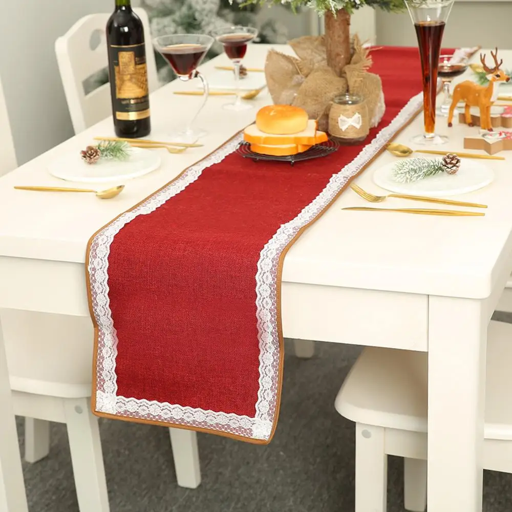 L 180X30cm Рождественское украшение, льняная печатная настольная дорожка с флагом, печатная кисточка для скатерти, столовые приборы, гостиничное украшение для дома и фестиваля - Цвет: L 180X30cm