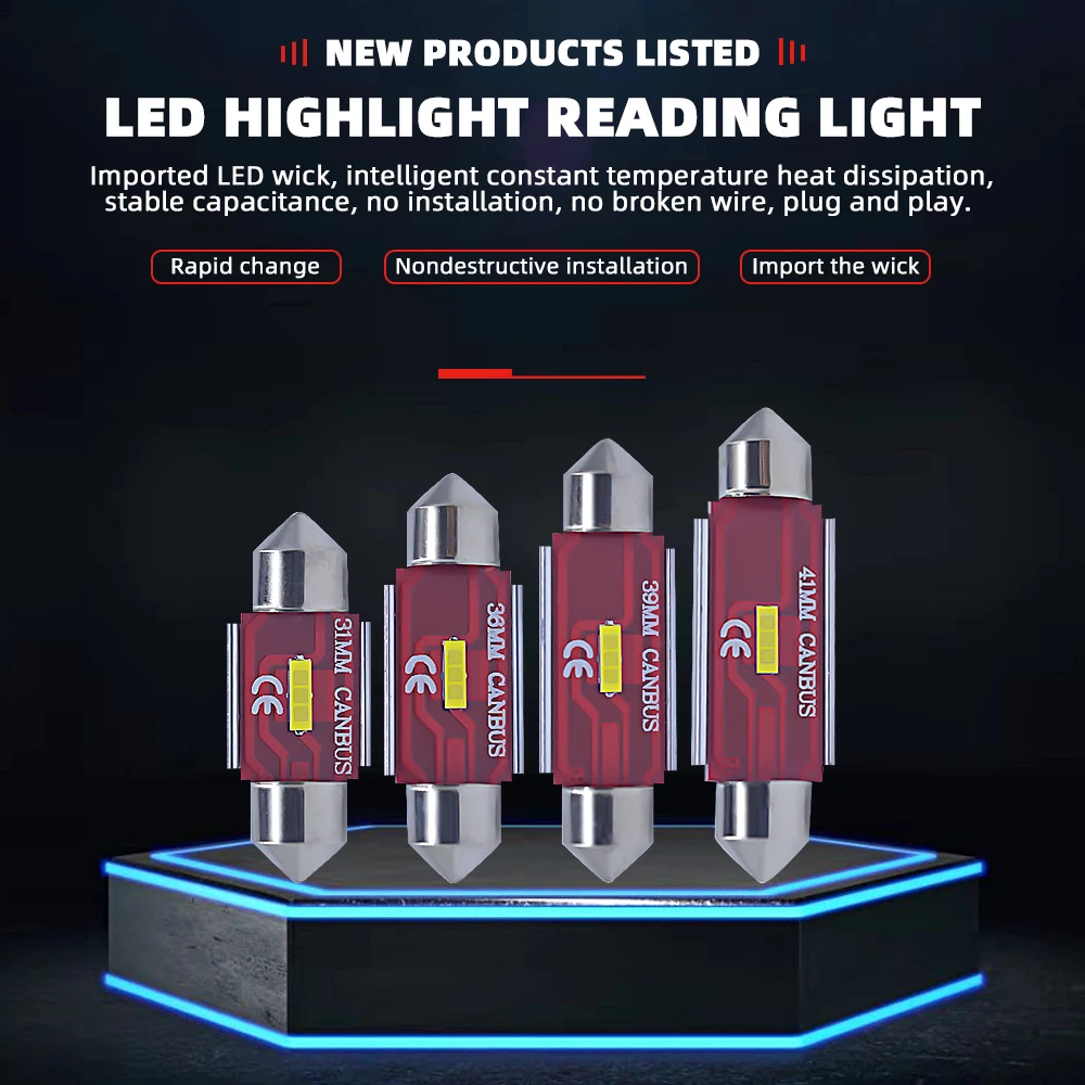 Светодиодная лампа для чтения 1 шт. золотистая алюминиевая 36/41 мм SMD csp smd 12 24 В 6000 К 3