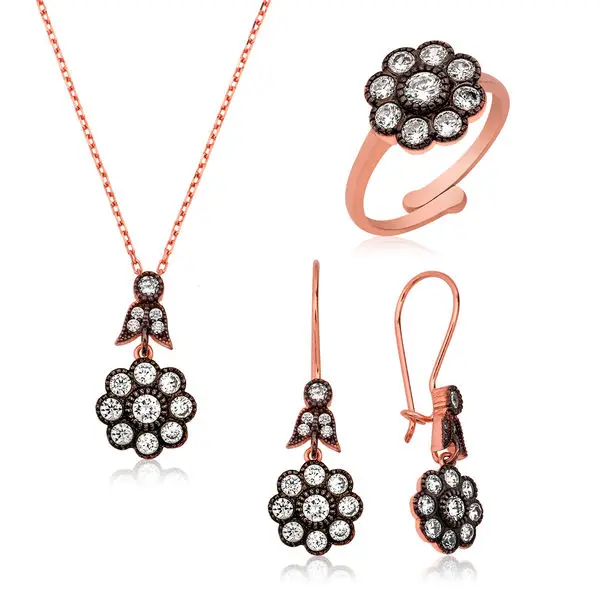 Argent Sterling 925, ensemble à Motifs de fleurs montés sur diamant pour femmes 2