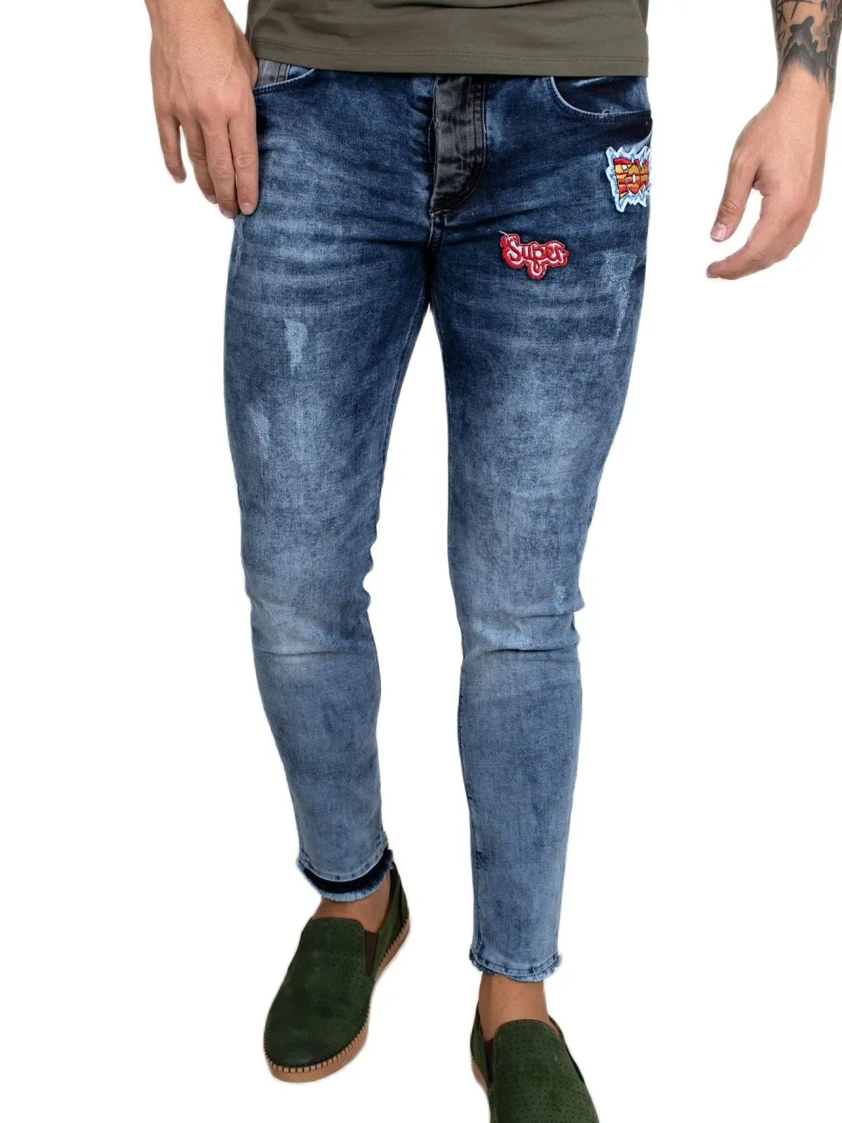 

Мужские синие состаренные джинсы DeepSEA, облегающие хлопковые джинсовые штаны из лайкры, высококачественные Узкие повседневные брюки на все ...
