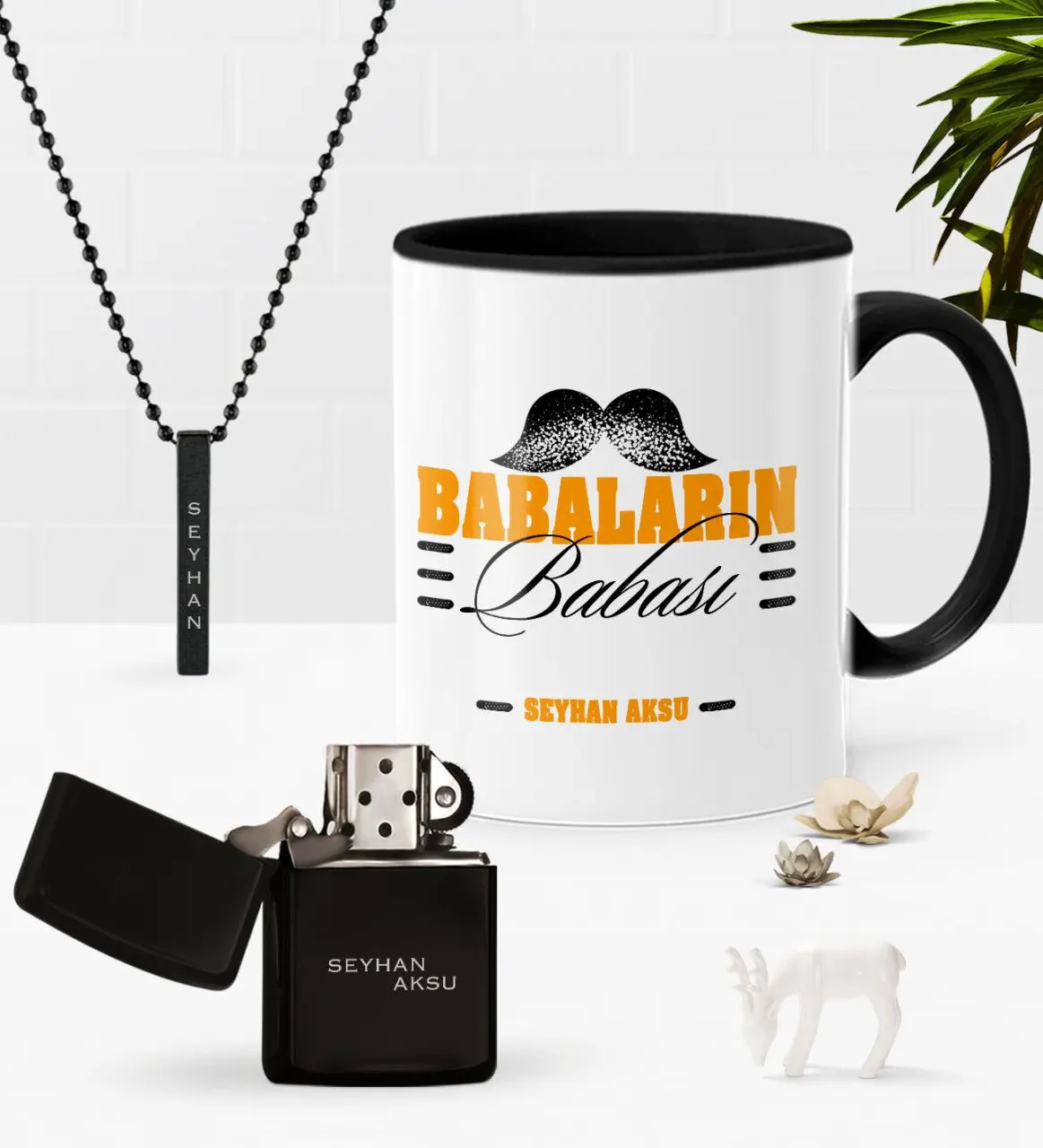 Персонализированные babalarыn отец черная кружка бензиновая Зажигалка Кулон Seti 2 Чай
