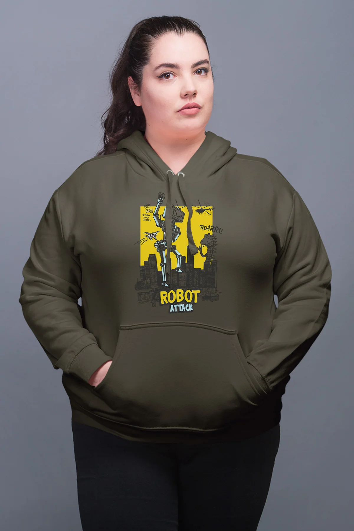 Женская толстовка с капюшоном Angemiel Wear Robot Attack Green|Женские толстовки и свитшоты| |
