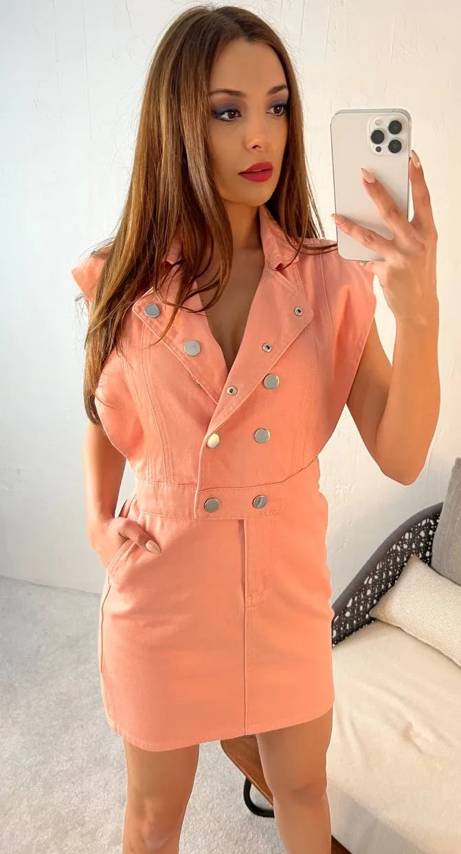 Джинсовое платье конфетного розового зеленого бежевого лососевого сиреневого