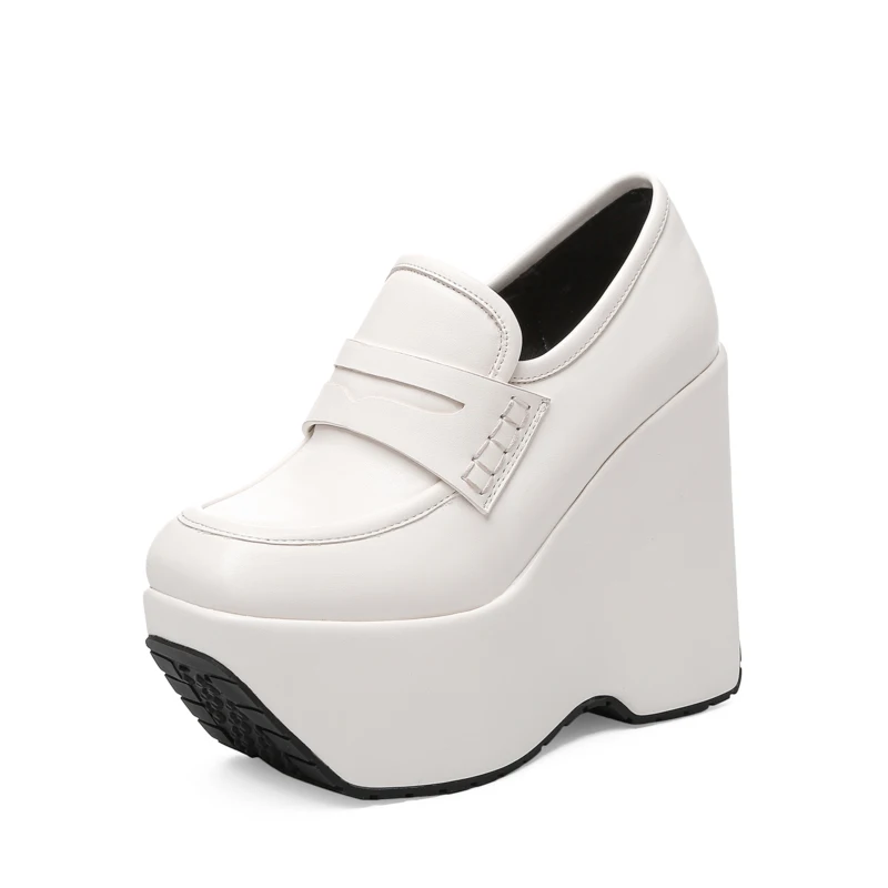 

AOOAR Wedges High Heel Sqaure Toe Platform Pumps for Women 2022 Fashion Loafers Dress Shoes Party Black White