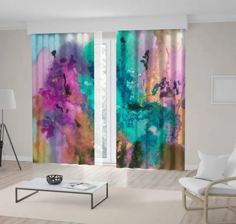 

Curtain Flowering Spring Meadow Wildflowers Floral Pattern Abstract Modern Watercolor Art Blue Purple Green