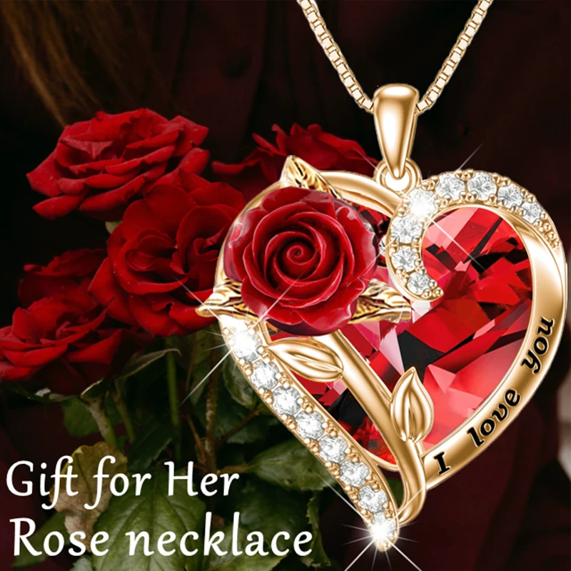 Я люблю тебя корейская мода красное сердце цветок розы золотой кулон ожерелье