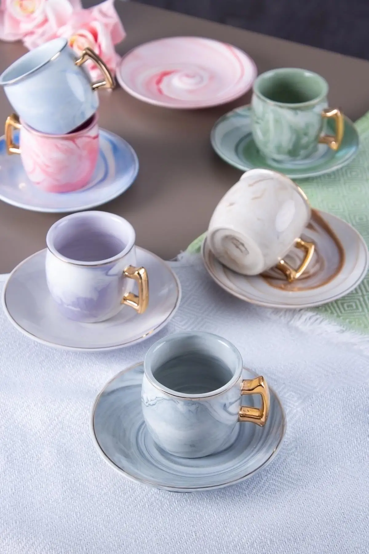 

6-Piece Porcelain Coffee Cup Set, Small Coffee Cup, Turkish Coffee Cup, Porcelain Espresso Cup