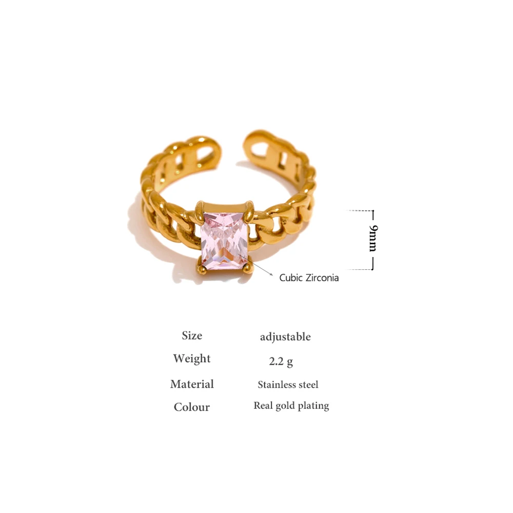 Кольцо-цепочка из нержавеющей стали с фианитом 18 карат |